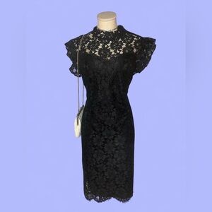 Gothic Black Floral Lace Midi Dress Woman’s M